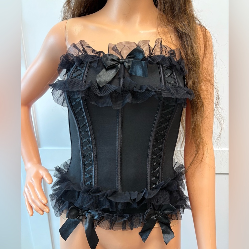 Seven ‘til Midnight Lace Up Bustier Corset With Thong Set Small Black NEW